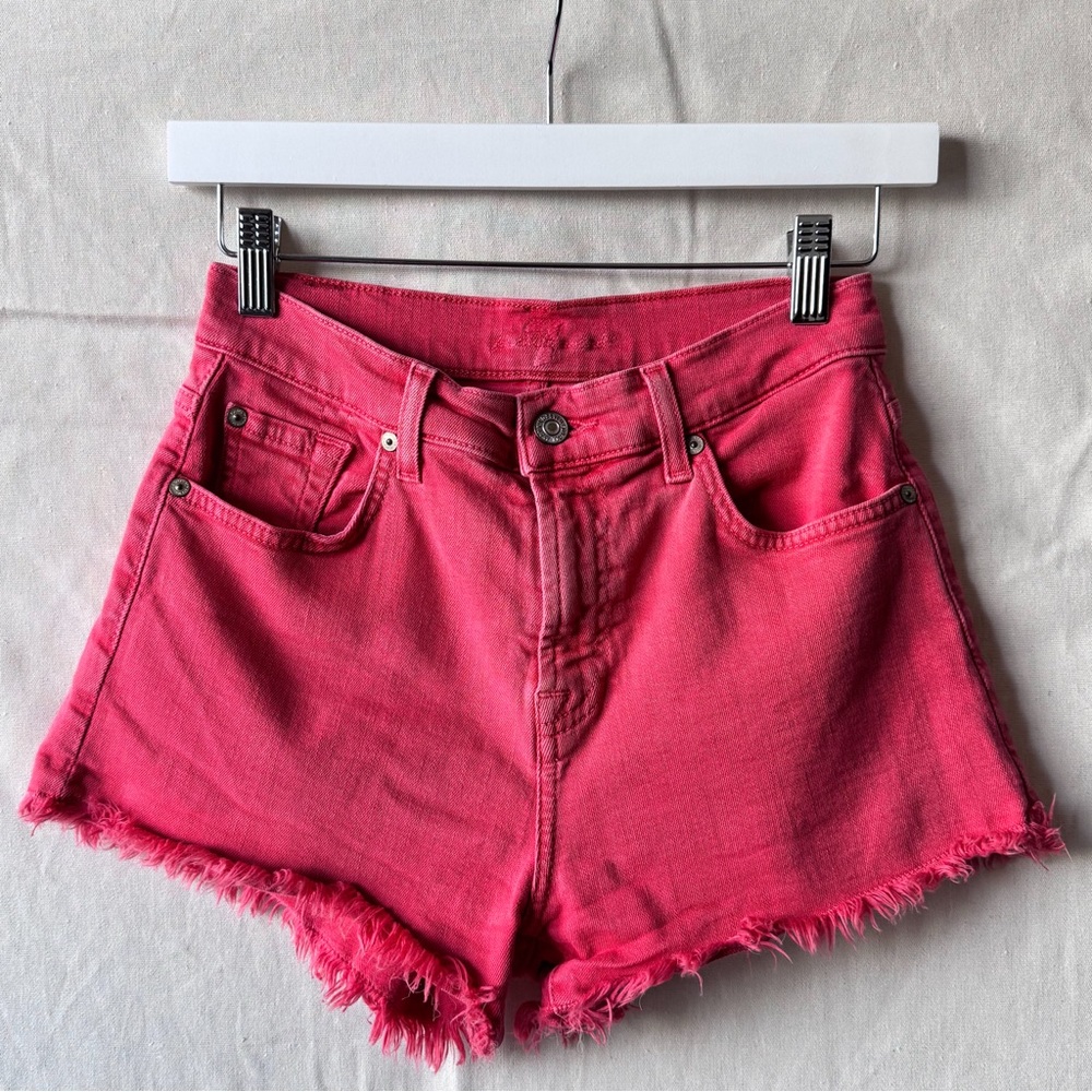 7 For All Mankind Red Cutoff Denim Shorts
